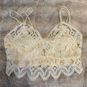 Anthropologie Cream Smocked Top